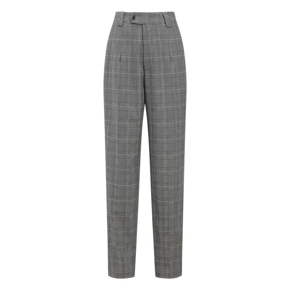 Plaid Work Pant Vintage Houndstooth Tartan Straight Long Trousers Black Grey